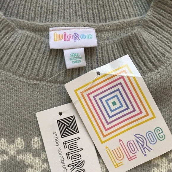 LuLaRoe Gray and Cream Holiday Crewneck Sweater - Picture 4 of 11